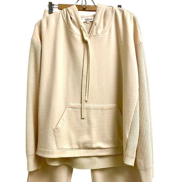 Splendid Mix Media sweater SET (hoodie and cropped pant), M, ivory color UNWORN - Picture 1 of 6